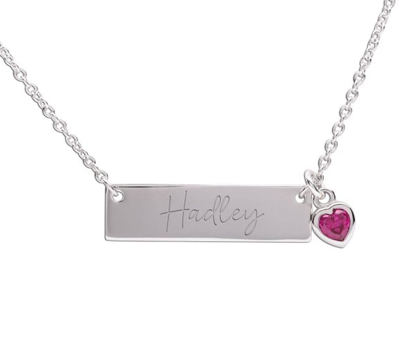 Sterling Silver Children’s Bar Necklace with CZ Birthstone Heart for Kids