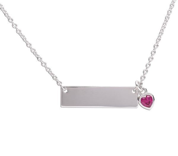 Sterling Silver Children’s Bar Necklace with CZ Birthstone Heart for Kids