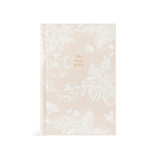 Girl’s Floral White Embroidered Bible with Gold-Gilded Pages