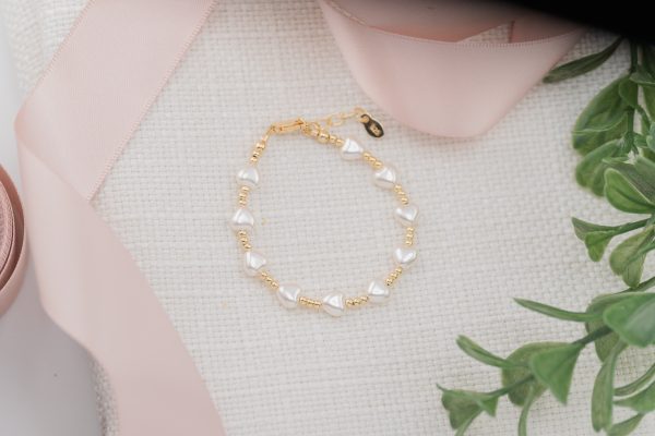 Mom and Me 14K Gold-Plated Heart Pearl Gold Beaded Bracelet