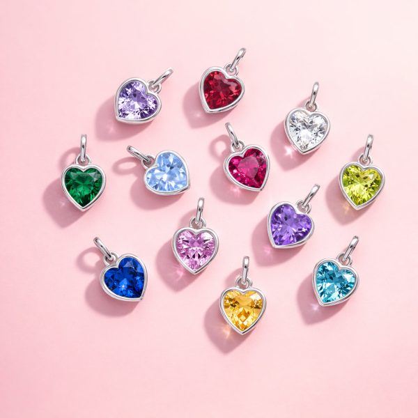 Sterling Silver Bar Necklace with Cross and CZ Birthstone Heart for Kids