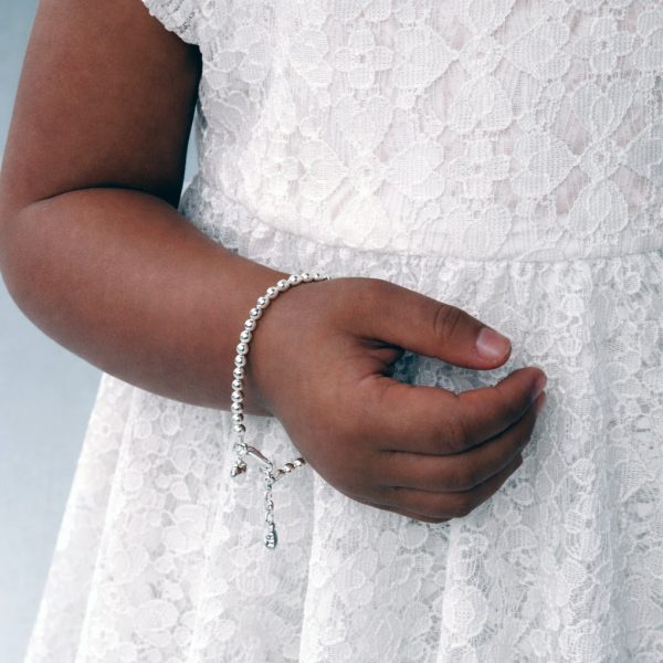 Sterling Silver Beaded Puff Heart Bracelet for Babies, Girls and Women