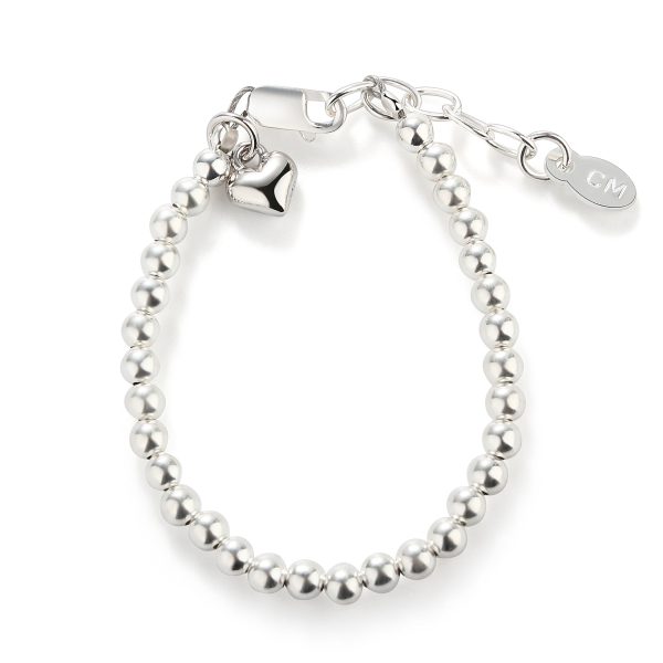 Sterling Silver Beaded Puff Heart Bracelet for Babies, Girls and Women