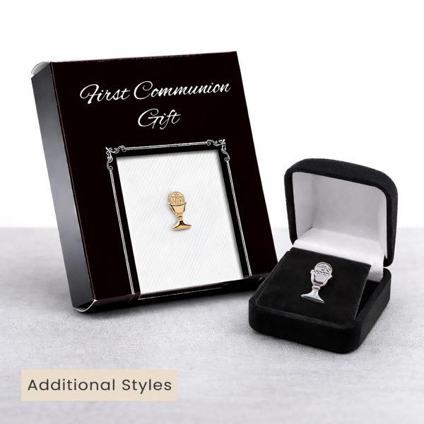 Boy’s Gold or Silver Chalice Tie or Lapel Pin Gift Set with Tie