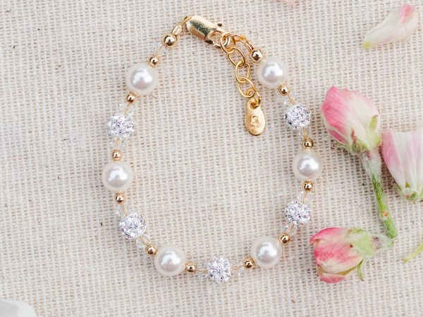 14K Gold Plated Simulated Pearl and Sparkling Stardust Children’s Bracelet