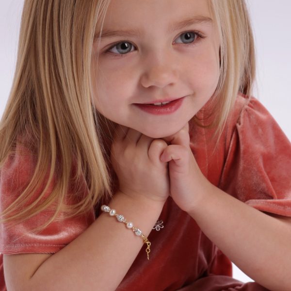 14K Gold Plated Simulated Pearl and Sparkling Stardust Children’s Bracelet