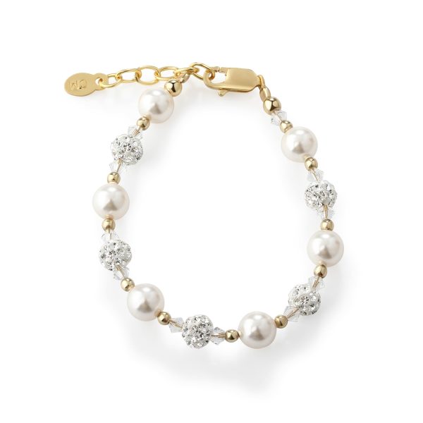 14K Gold Plated Simulated Pearl and Sparkling Stardust Children’s Bracelet