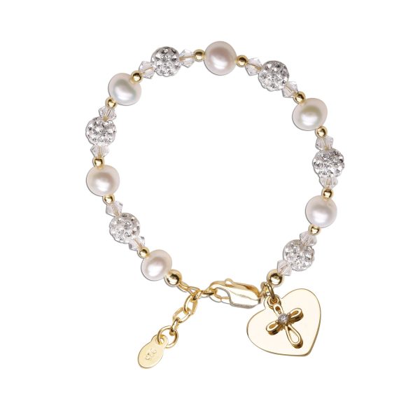 14K Gold Plated Simulated Pearl and Sparkling Stardust Children’s Bracelet