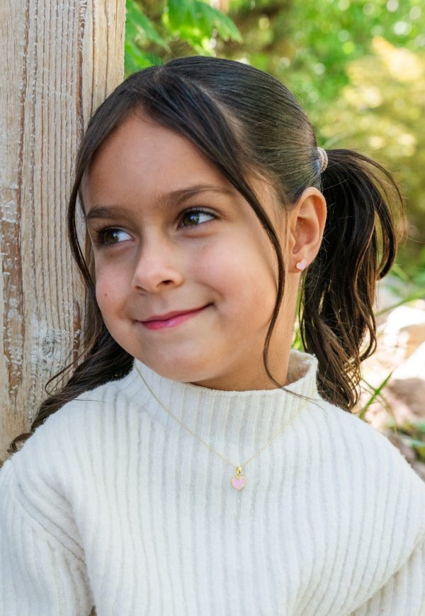 Children’s 14K Silver or Gold-Plated Fuchsia Pink Heart Necklace for Girls & Kids