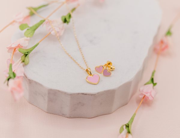 Children’s Hypoallergenic Gold Plated or Silver Fuchsia Pink Heart Earrings