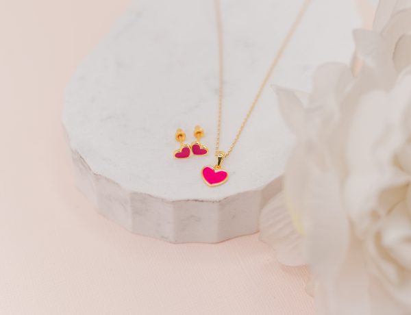 Children’s Hypoallergenic Gold Plated or Silver Fuchsia Pink Heart Earrings