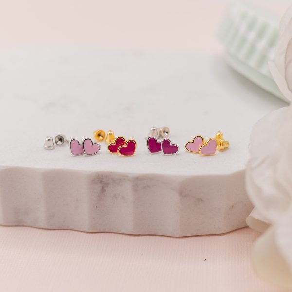 Children’s Hypoallergenic Gold Plated or Silver Fuchsia Pink Heart Earrings