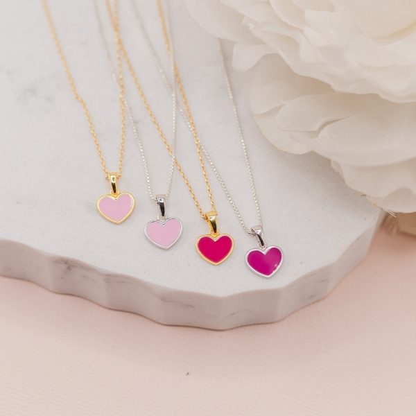 Children’s 14K Silver or Gold-Plated Fuchsia Pink Heart Necklace for Girls & Kids