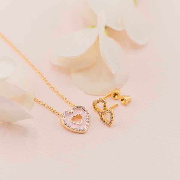 14K Gold Plated Heart Earrings with CZs and Screw Backs for Kids