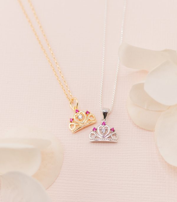 14k Gold Plated Little Girls Tiara Necklace with Pink CZs