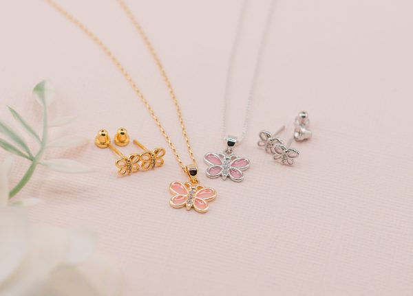 Children’s Pink Butterfly Earrings with Cubic Zirconias