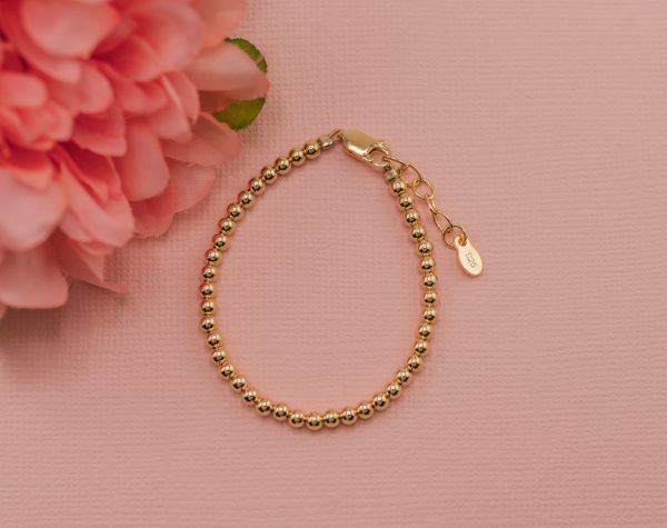14K Gold-Plated Dainty 2mm or 3mm Beaded Bracelet for Babies, Girls, Teens, and Women