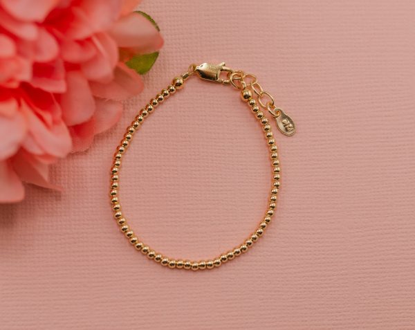14K Gold-Plated Dainty 2mm or 3mm Beaded Bracelet for Babies, Girls, Teens, and Women