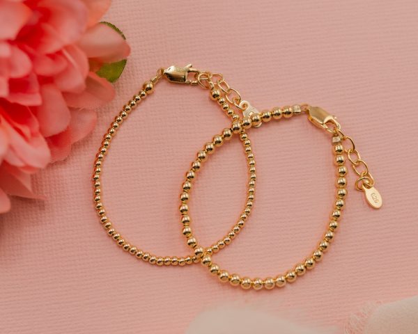 14K Gold-Plated Dainty 2mm or 3mm Beaded Bracelet for Babies, Girls, Teens, and Women