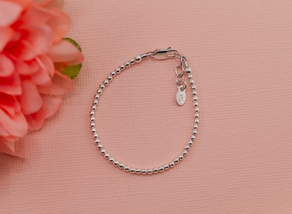 Sterling Silver Dainty 2mm or 3mm Beaded Bracelet for Little Girls, Kids, and Teens