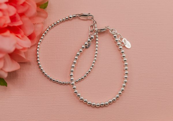 Mom and Me Sterling Silver Dainty 2mm or 3mm Beaded Bracelet