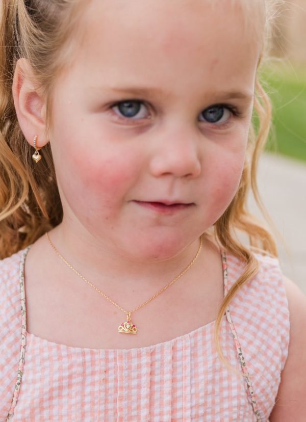 14k Gold Plated Little Girls Tiara Necklace with Pink CZs