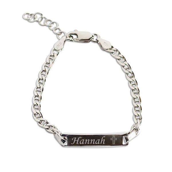 14K Gold-Plated or Sterling Silver I.D. Bracelet for Babies and Kids with FREE Engraving-Cross