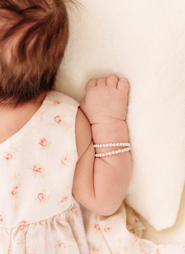Sterling Silver Simulated Pearl Baby Bracelet for Kids and Little Girls
