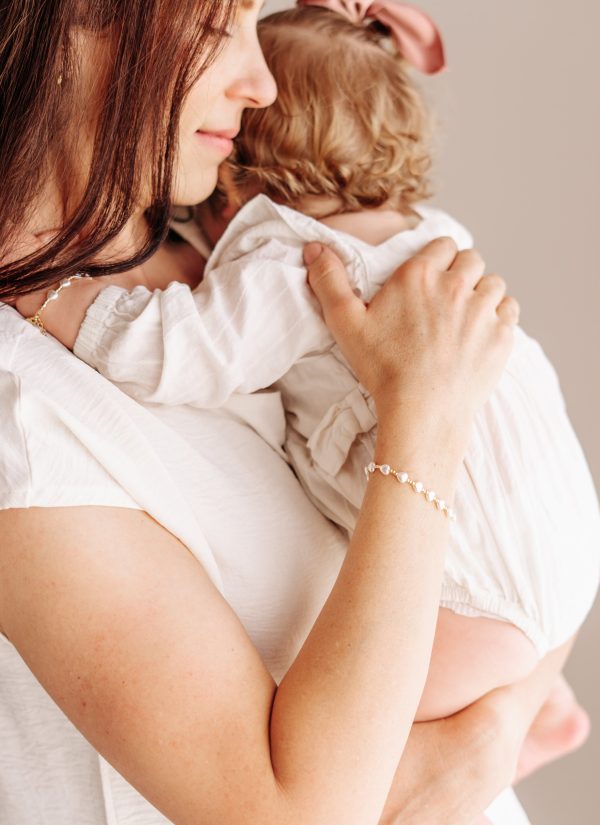 Mom and Me 14K Gold-Plated Heart Pearl Gold Beaded Bracelet