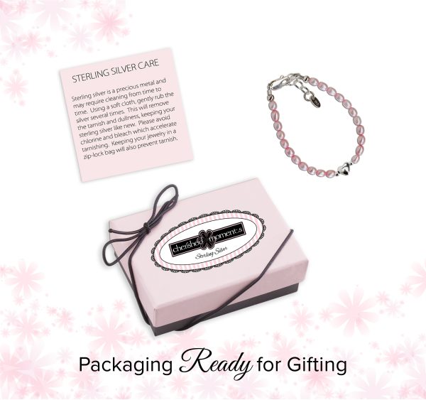 Sterling Silver Pink Simulated Rice Pearl Baby Bracelet for Kids with Heart Bead