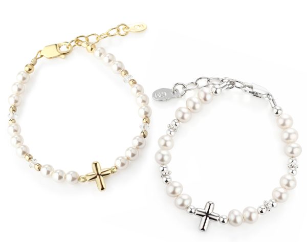 Children’s Crystal and Simulated Pearl Bracelet with Cross