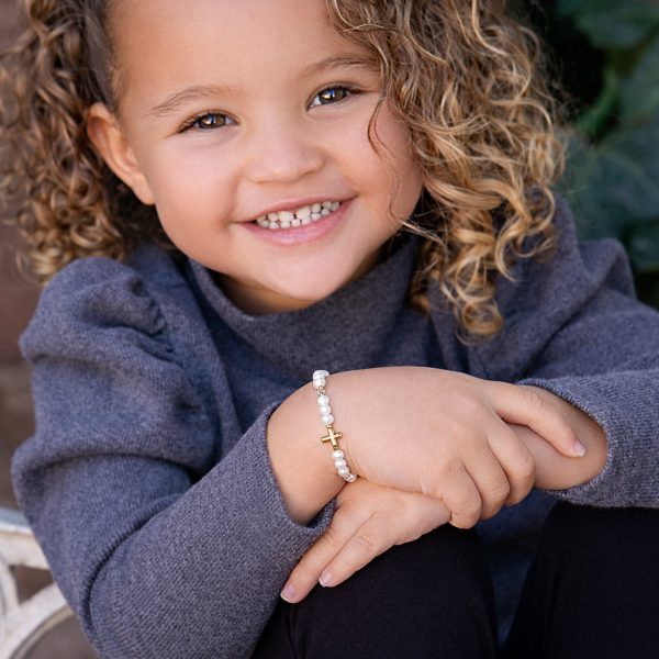 Children’s Crystal and Simulated Pearl Bracelet with Cross