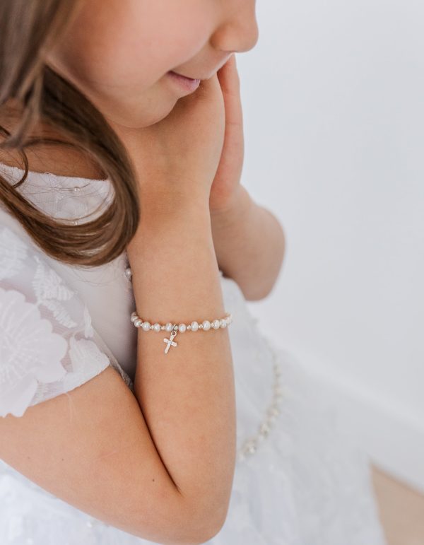 Sterling Silver First Communion Cross Bracelet - Cherished Moments Jewelry