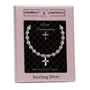 Sterling Silver First Communion Cross Bracelet - Cherished Moments Jewelry