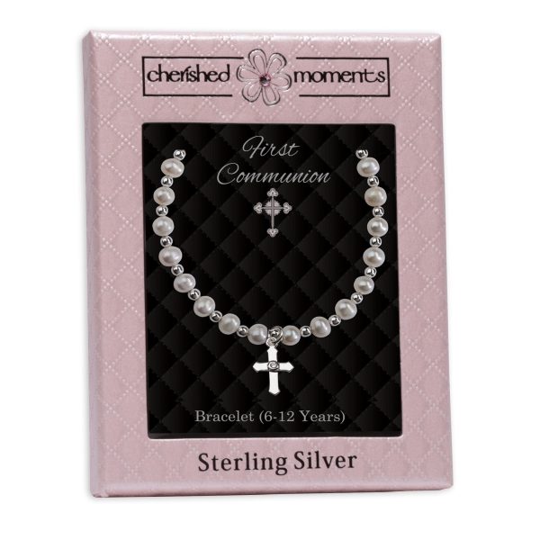 Sterling Silver First Communion Cross Bracelet - Cherished Moments Jewelry
