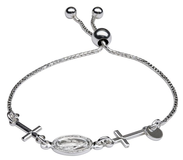Sterling Silver Miraculous Cross Bolo Communion Bracelet
