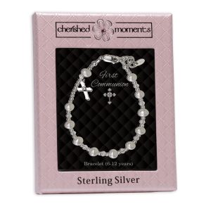 Sterling Silver First Communion Rosary Bracelet - Cherished Moments Jewelry