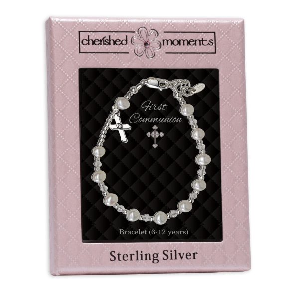 Sterling Silver First Communion Rosary Bracelet - Cherished Moments Jewelry