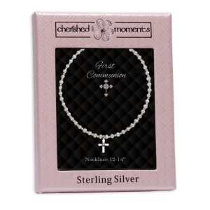Sterling Silver First Communion Cross Necklace - Cherished Moments Jewelry