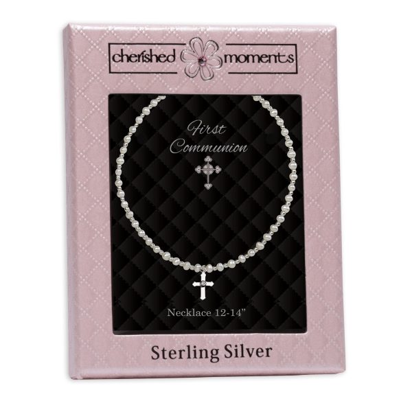 Sterling Silver First Communion Cross Necklace - Cherished Moments Jewelry