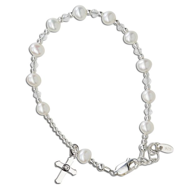 Sterling Silver First Communion Rosary Bracelet - Cherished Moments Jewelry