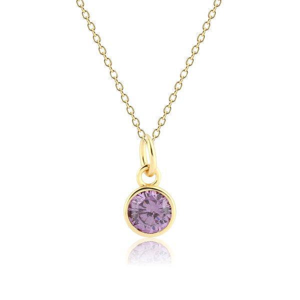 14K Gold Plated Round CZ Birthstone Necklace for Girls, Teens and Women