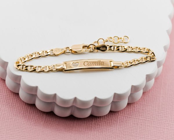 14K Gold-Plated or Sterling Silver I.D. Bracelet for Kids with FREE Engraving-Heart