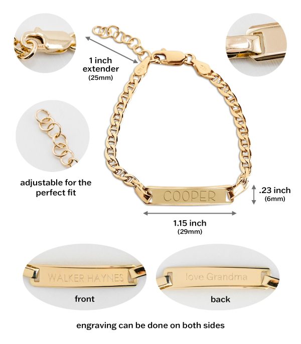14K Gold-Plated or Sterling Silver I.D. Bracelet for Kids with FREE Engraving-Classic