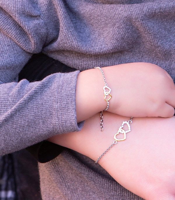 Mom and Me Bracelet Set – Double Hearts Gold-Plated/Sterling Silver