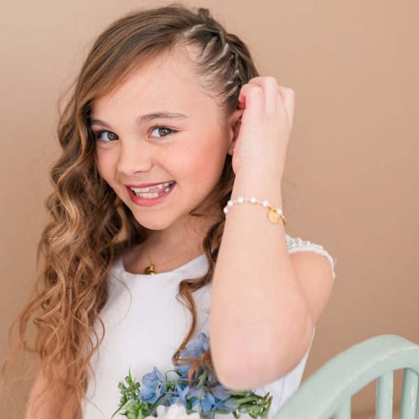 Girl’s Freshwater White or Pink Pearl Rosary Bracelet with Cross and Miraculous Medal