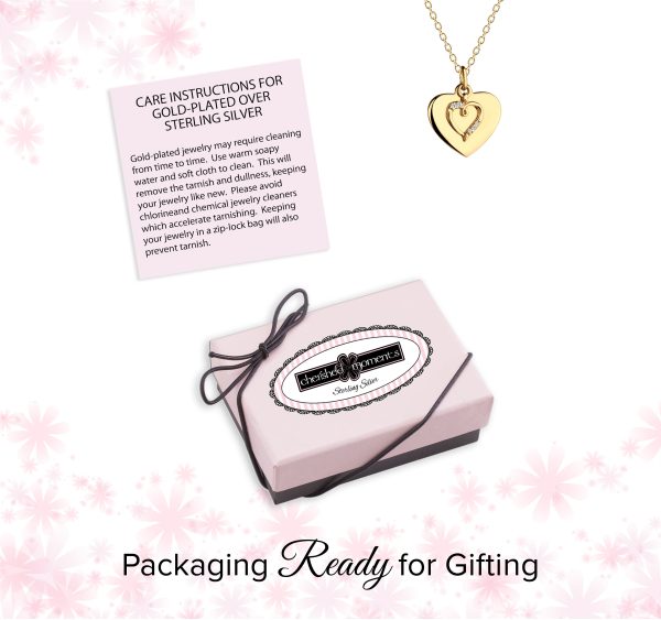 Girls 14K Gold-Plated FREE Engraved Heart with CZ Heart Necklace