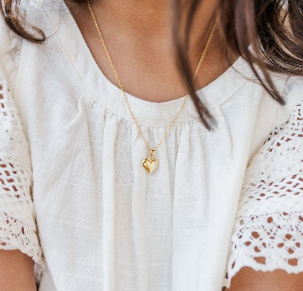 Children’s 14K Gold Plated Puff Heart Necklace for Girls & Kids