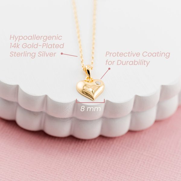 Children’s 14K Gold Plated Puff Heart Necklace for Girls & Kids