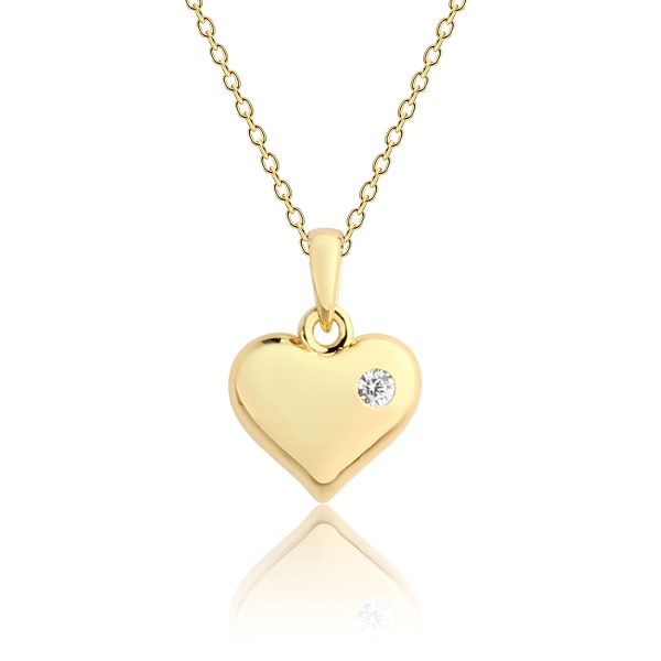 Children’s 14K Gold Plated Puff Heart Necklace for Girls & Kids